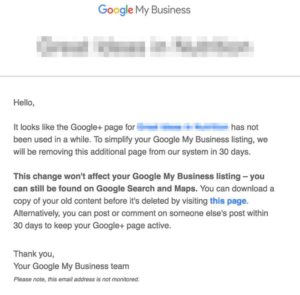 Google My Business Email