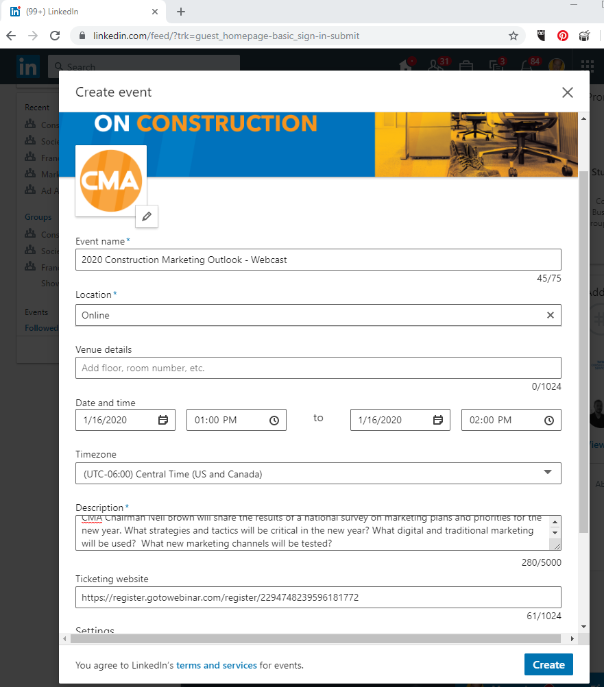 Create a LinkedIn Event on Desktop